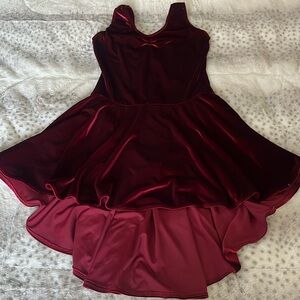 Velvet dance dress M cranberry red stretch MA high low hem ballet jazz tap 💃